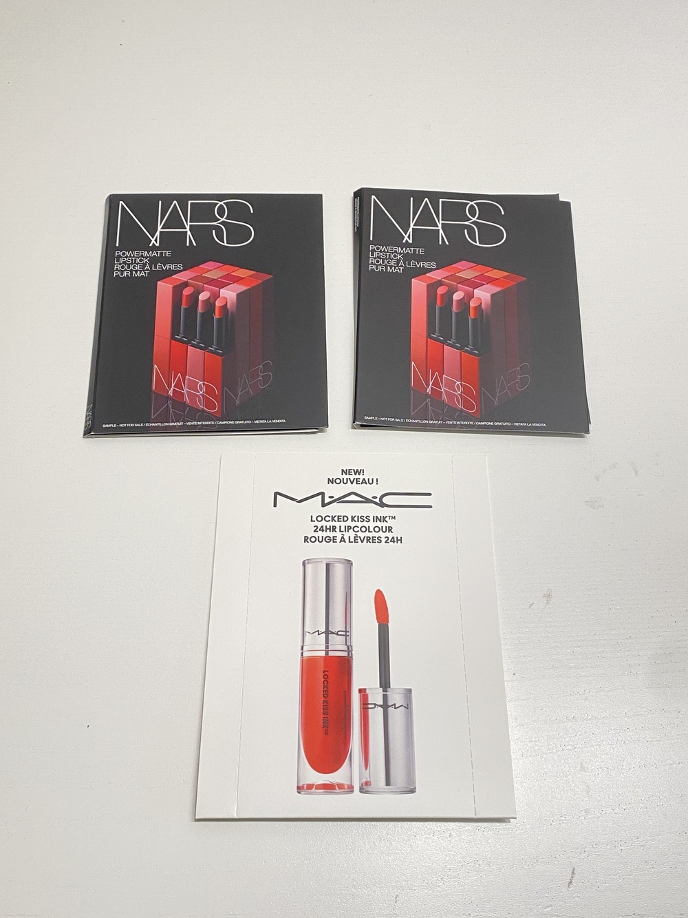 NARS PowerMatte Lipstick Sample Cards Set of 2 Plus Mac Lipcolour Sample Card